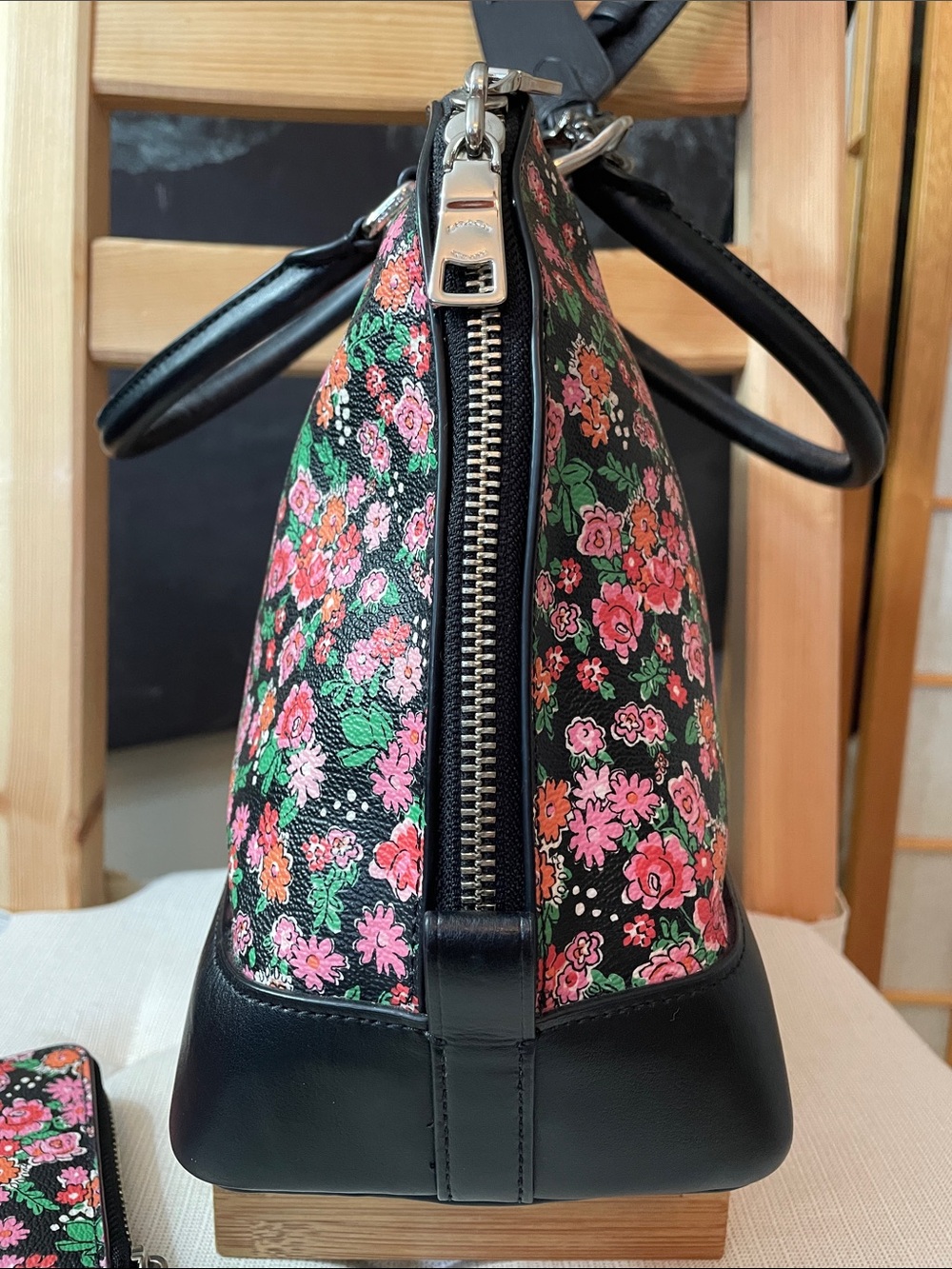 Coach Sierra Posey Cluster Floral Satchel, Wallet & Black Chain Detail Strap - Picture 6 of 17